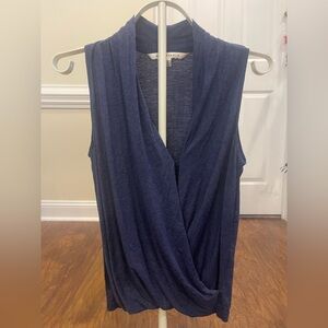 Max Studio Navy Blue Wrap Front Ruched Knit Top - Size Small